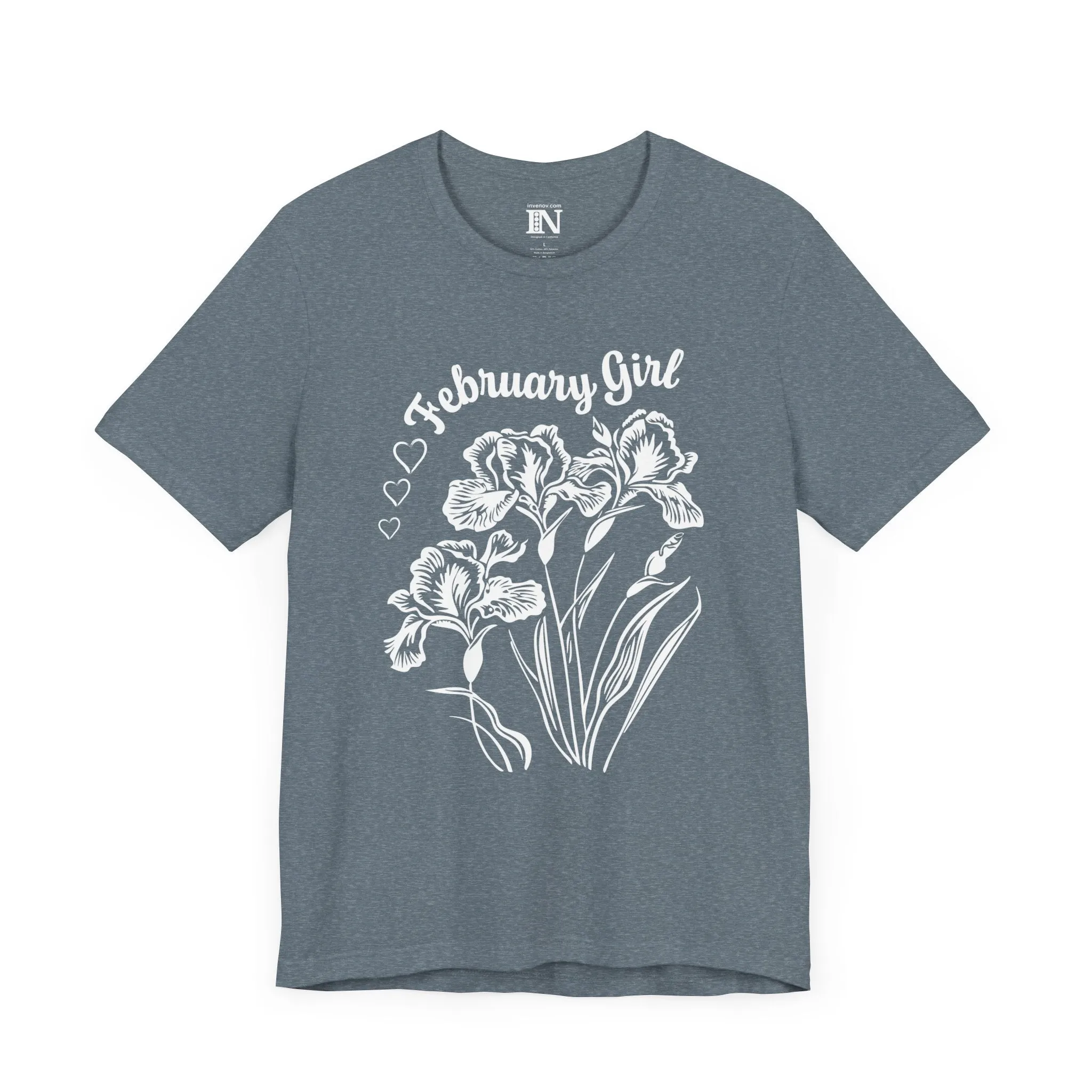 Iris Flower February Girl T-Shirt, Birth Flower Tee, Retro Style Floral Shirt, Monochrome Graphic Top, Classic Beauty February Birthday