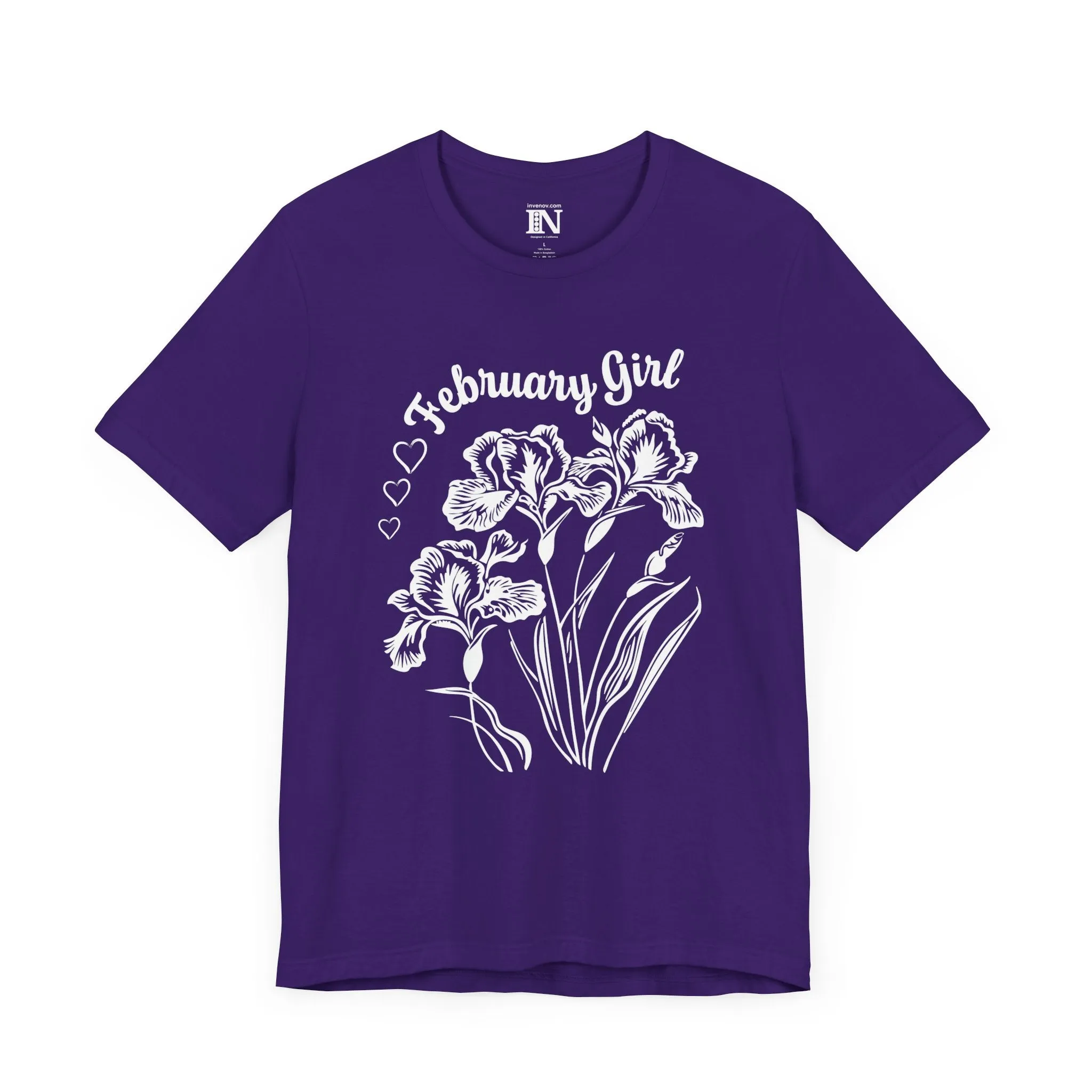 Iris Flower February Girl T-Shirt, Birth Flower Tee, Retro Style Floral Shirt, Monochrome Graphic Top, Classic Beauty February Birthday