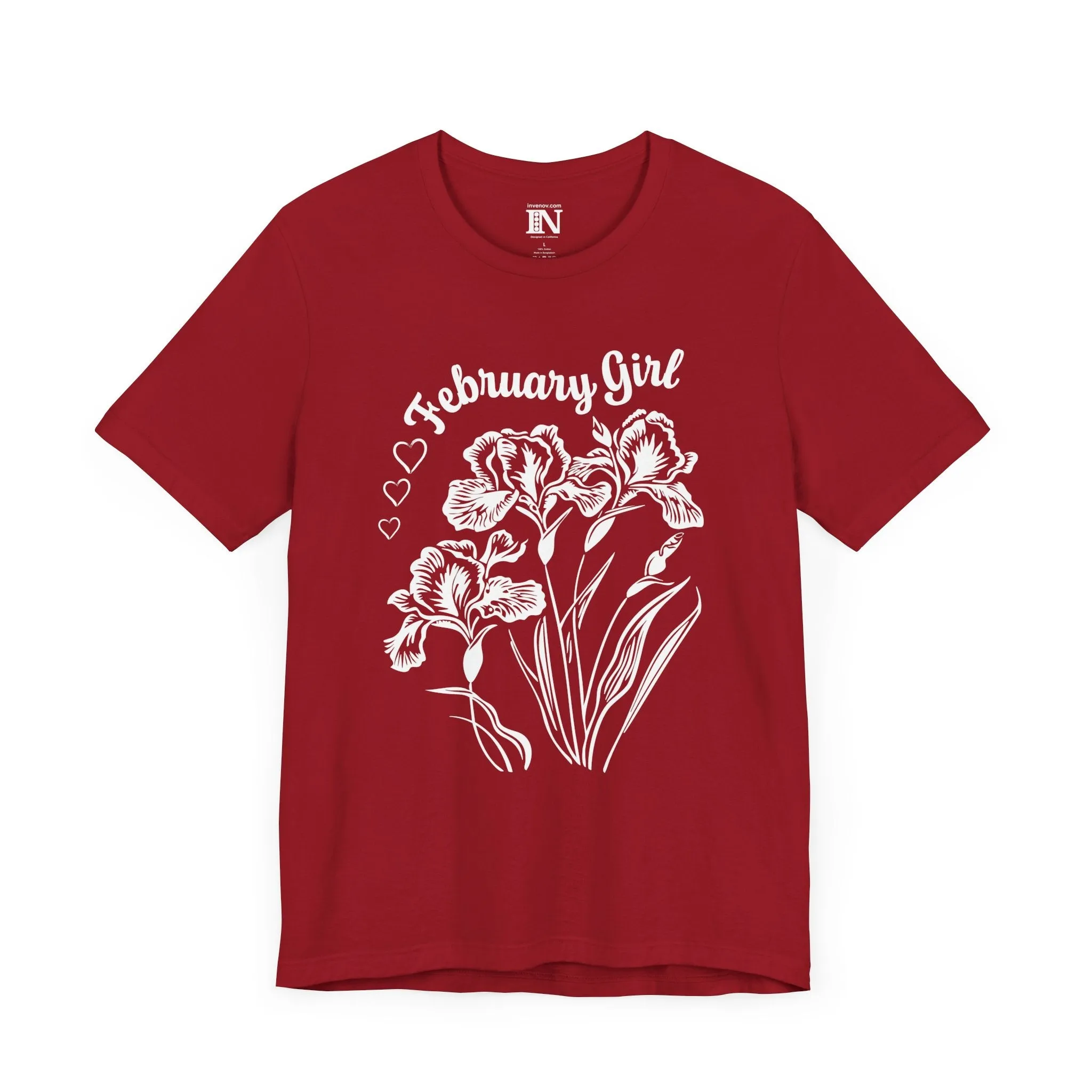 Iris Flower February Girl T-Shirt, Birth Flower Tee, Retro Style Floral Shirt, Monochrome Graphic Top, Classic Beauty February Birthday
