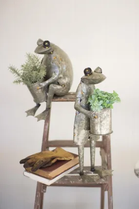 Kalalou Galvanized Frog Planters - Set Of 2