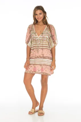 Kawai Poncho Short Kaftan in Salmon