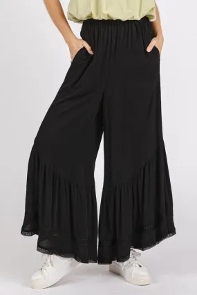 Lace Ruffle Asymmetric Hem Pants
