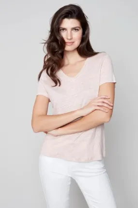 Linen V Neck Jersey Tee
