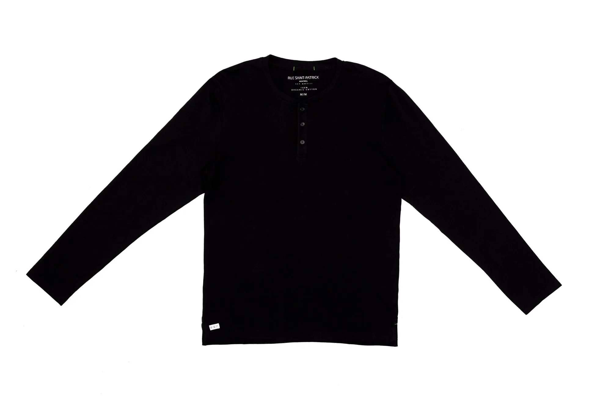 Long Sleeve Organic Cotton Henley in Black