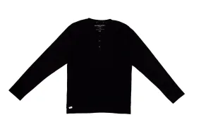 Long Sleeve Organic Cotton Henley in Black