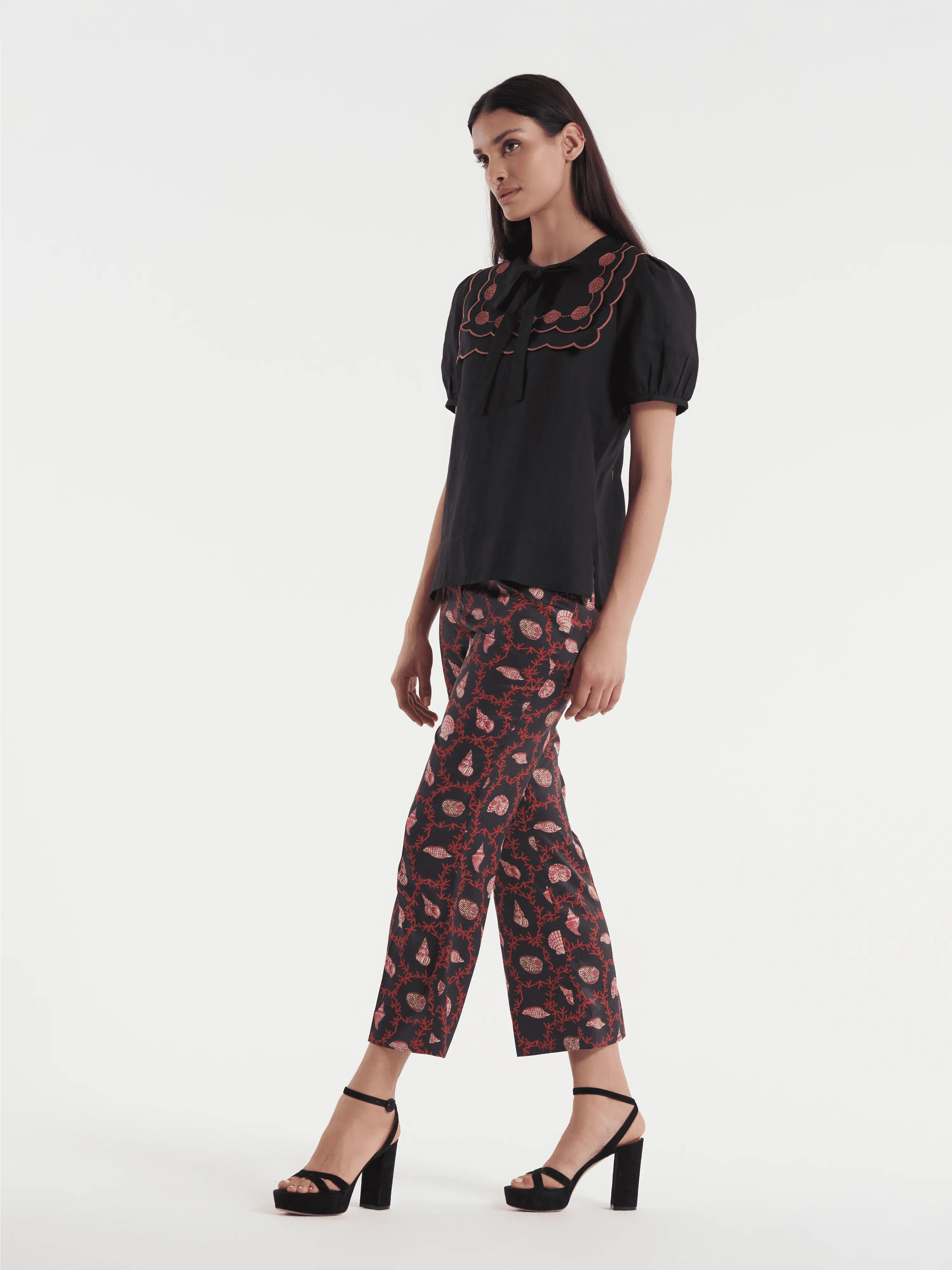 Marlowe B Top in Black Shell Embroidery