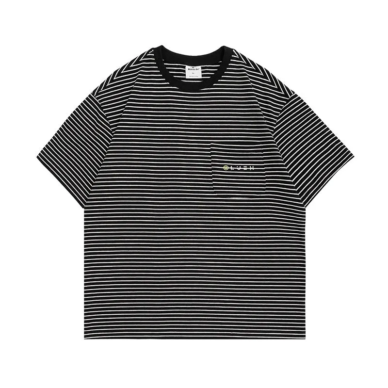 Men T-Shirt Summer Men's Striped Printed Embroidered T-shirt Short Sleeve