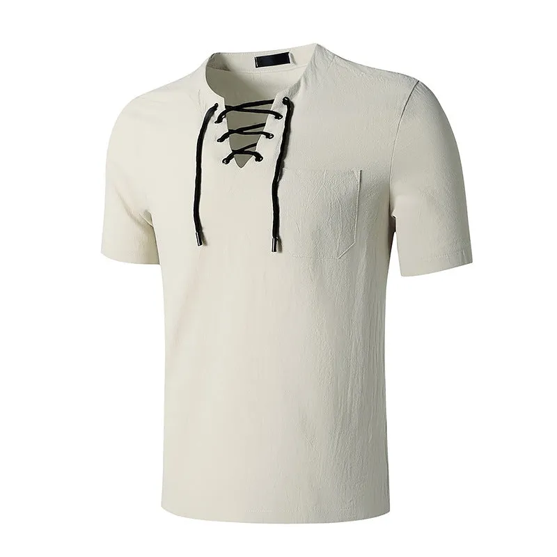 Men's Fashion Linen Hip-Hop V-Neck Yoga Tops T-shirt