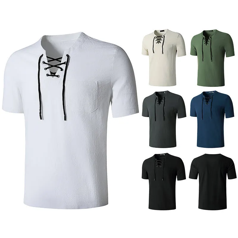 Men's Fashion Linen Hip-Hop V-Neck Yoga Tops T-shirt