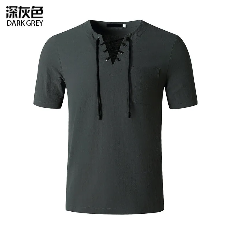 Men's Fashion Linen Hip-Hop V-Neck Yoga Tops T-shirt