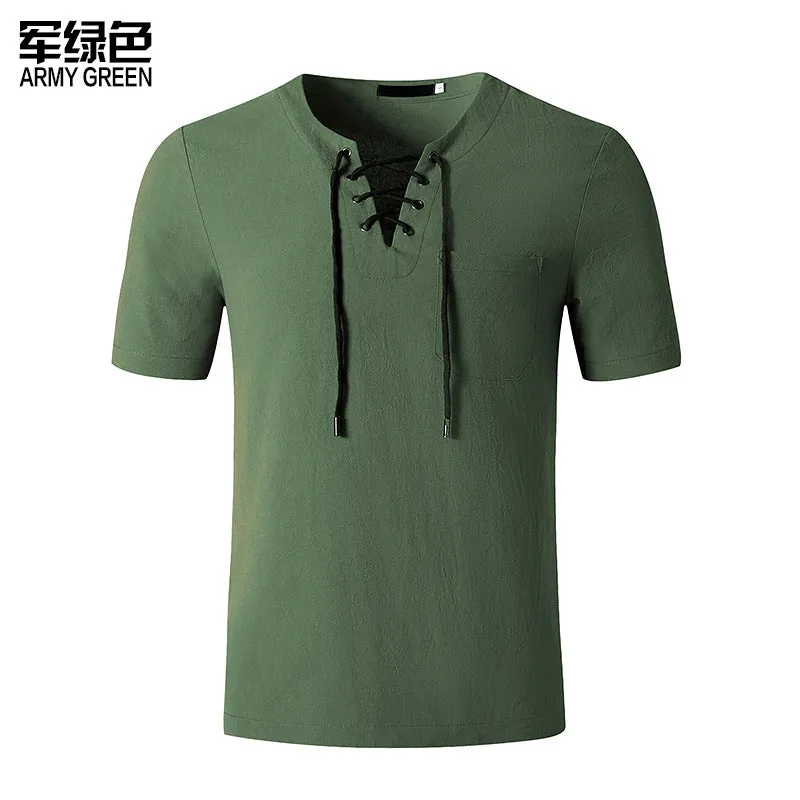 Men's Fashion Linen Hip-Hop V-Neck Yoga Tops T-shirt