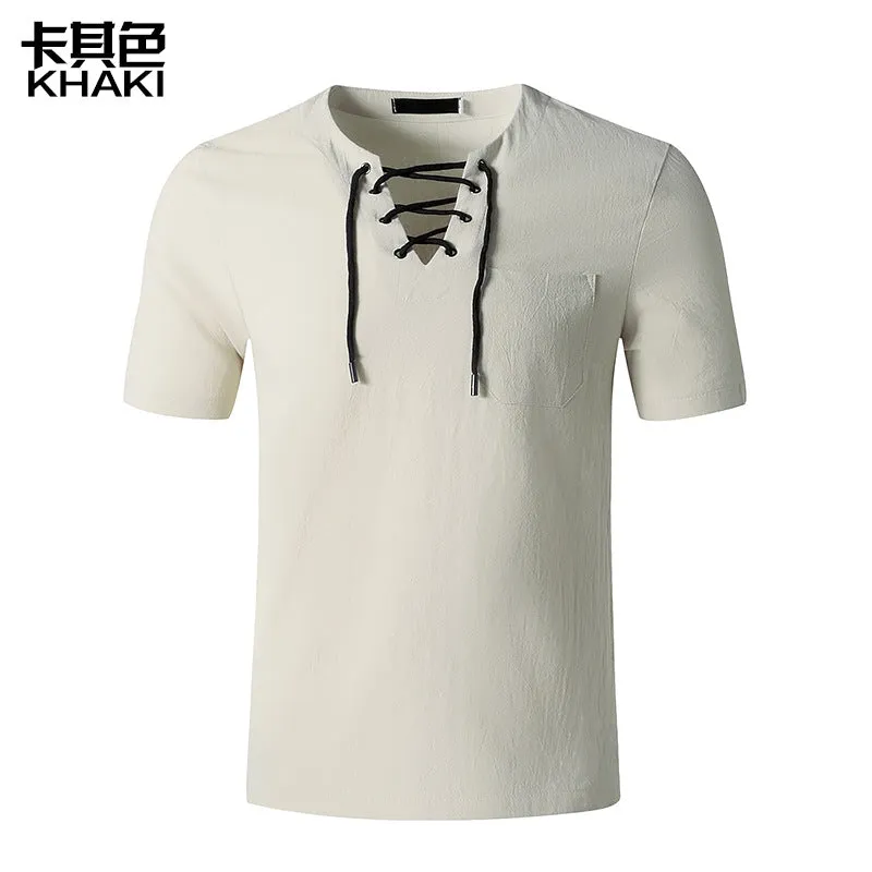 Men's Fashion Linen Hip-Hop V-Neck Yoga Tops T-shirt