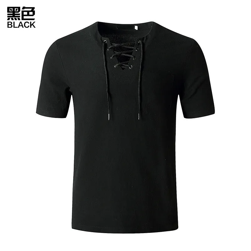 Men's Fashion Linen Hip-Hop V-Neck Yoga Tops T-shirt