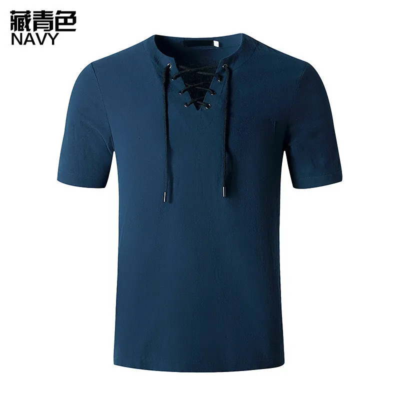 Men's Fashion Linen Hip-Hop V-Neck Yoga Tops T-shirt