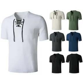 Men's Fashion Linen Hip-Hop V-Neck Yoga Tops T-shirt