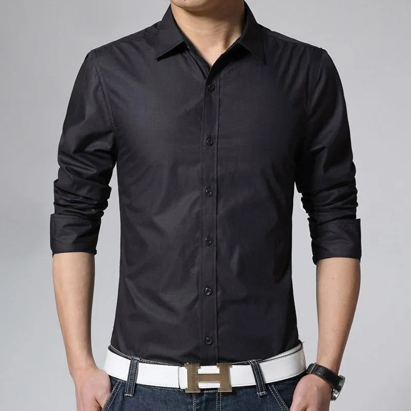 Men's Long Sleeve Slim Fit Plain Dress Shirt