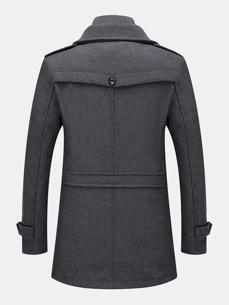 Men's Woolen Double Collar Single-Breasted Casual Warm Overcoat
