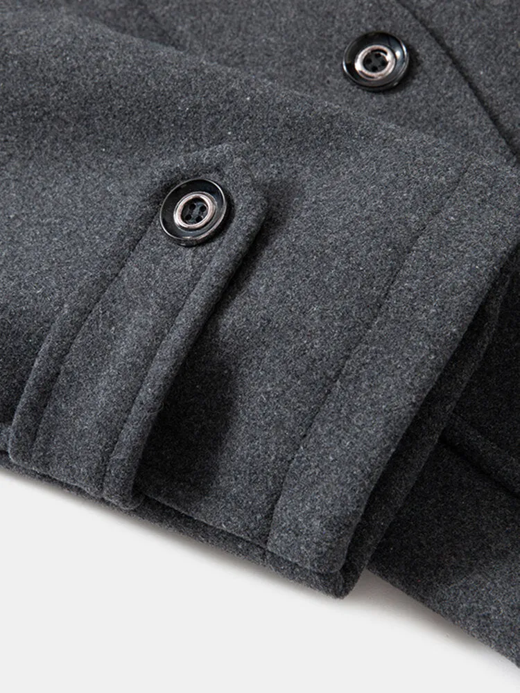 Men's Woolen Double Collar Single-Breasted Casual Warm Overcoat
