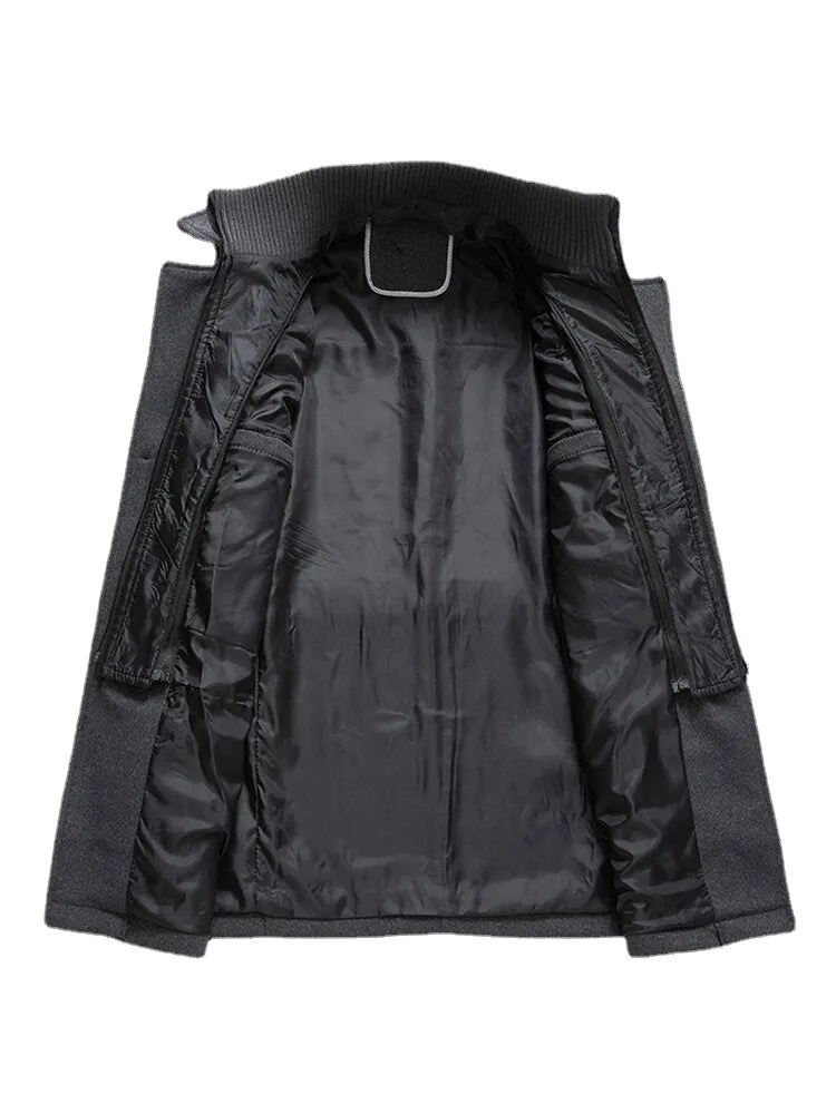 Men's Woolen Double Collar Single-Breasted Casual Warm Overcoat