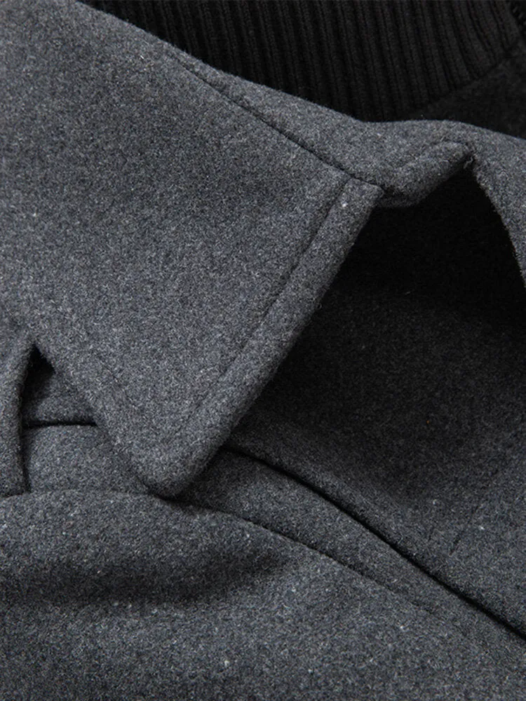 Men's Woolen Double Collar Single-Breasted Casual Warm Overcoat