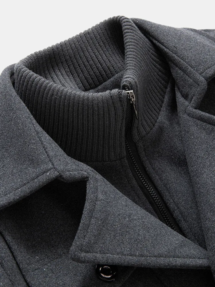Men's Woolen Double Collar Single-Breasted Casual Warm Overcoat