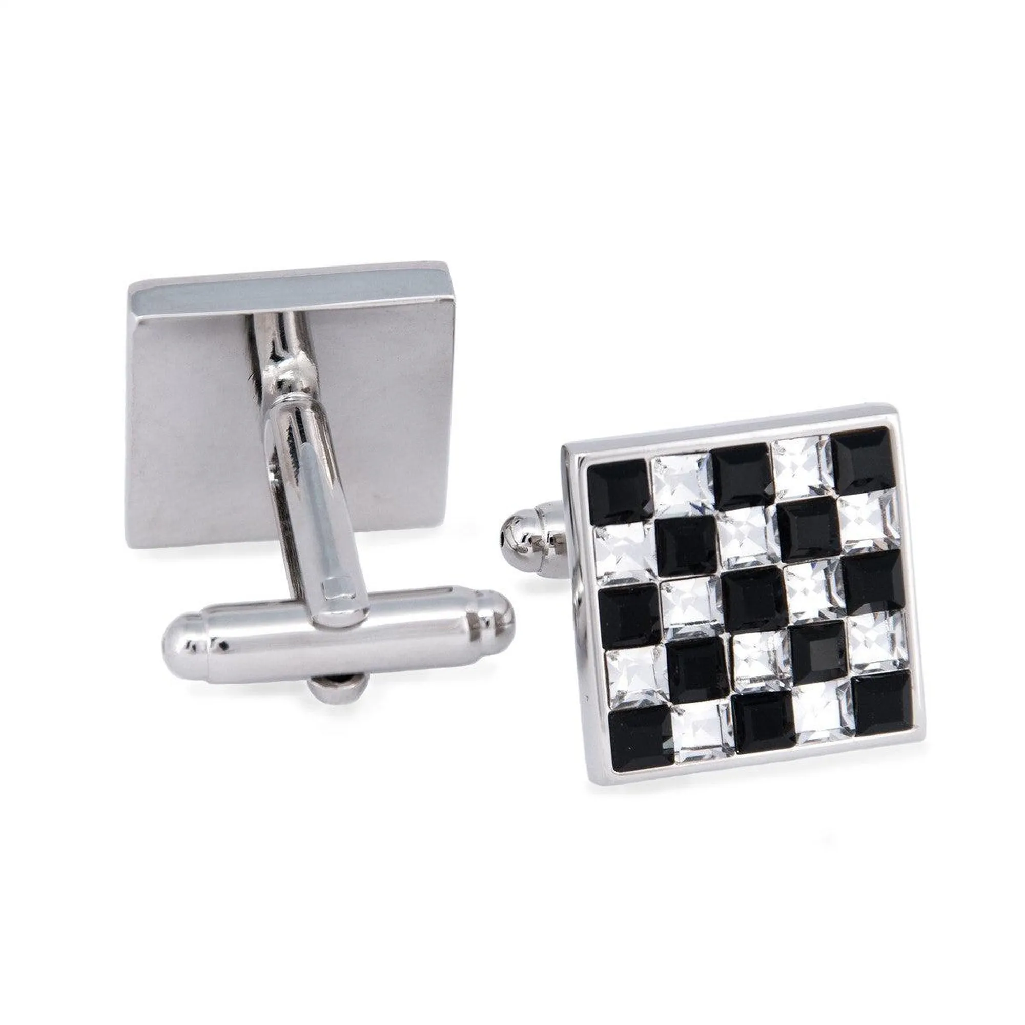 Monochrome Crystals Checks Square Cufflinks (Online Exclusive)