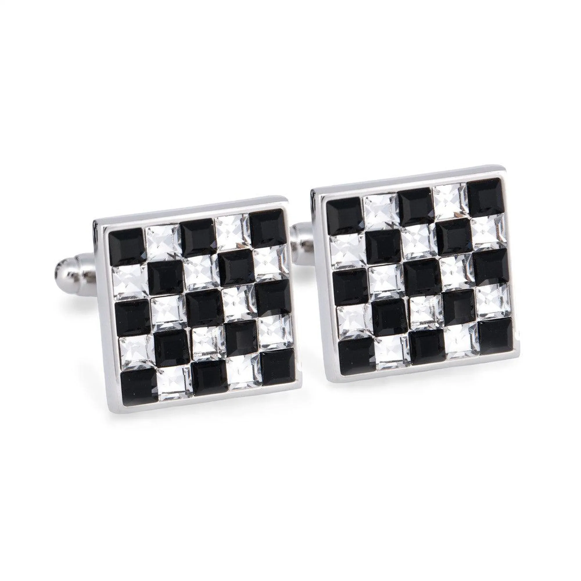Monochrome Crystals Checks Square Cufflinks (Online Exclusive)