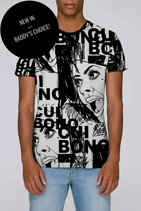 Monochrome Men's T-shirt with Cui Bono print