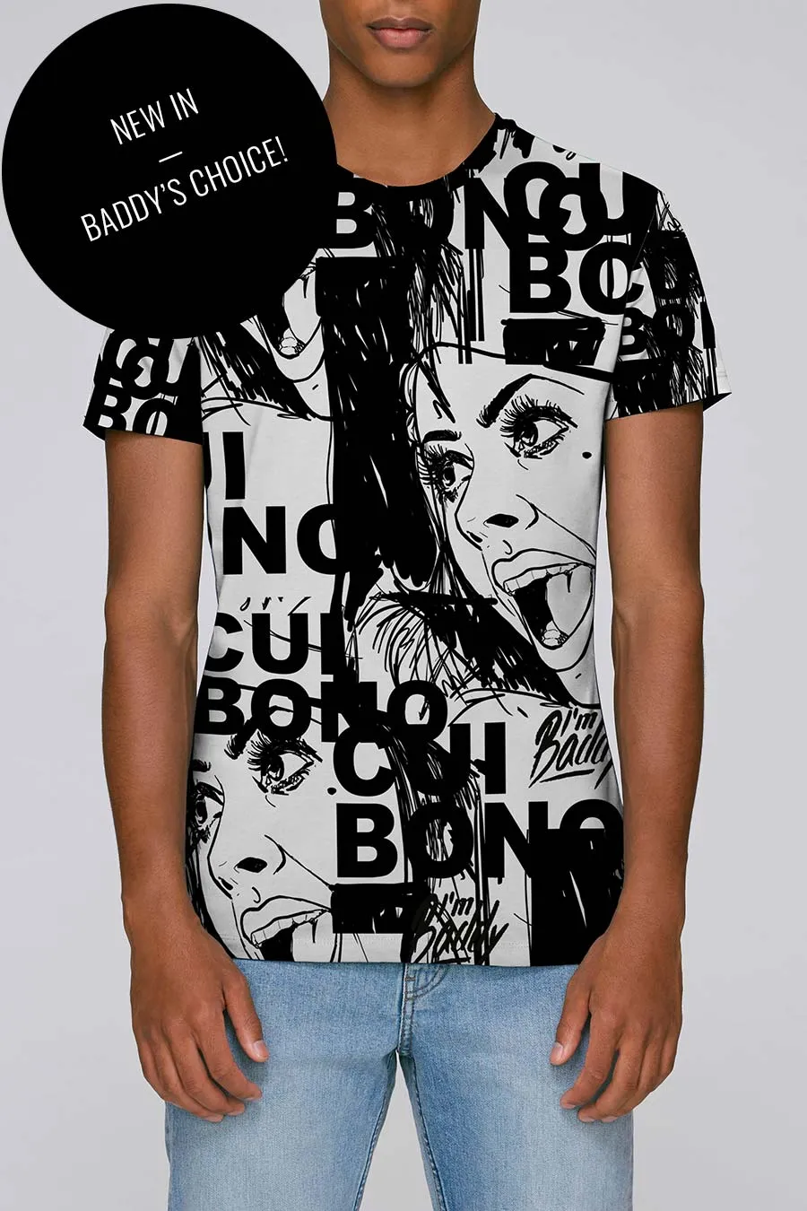 Monochrome Men's T-shirt with Cui Bono print