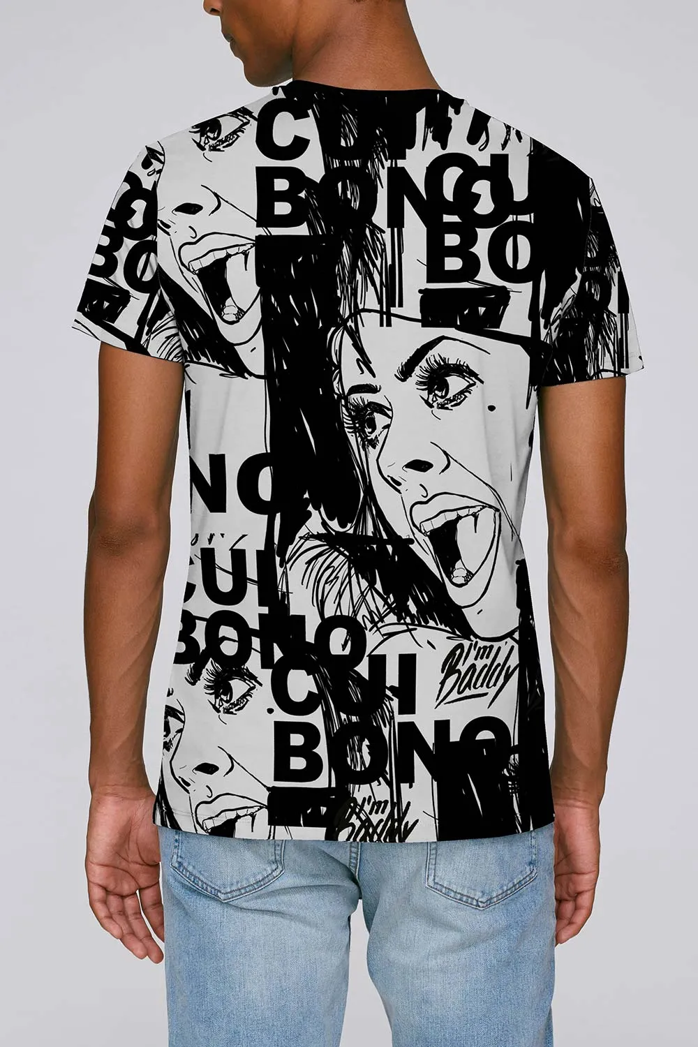 Monochrome Men's T-shirt with Cui Bono print