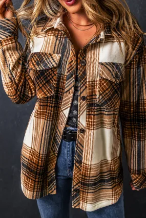 Multicolour Plaid Print Flap Pocket Button Up Shacket