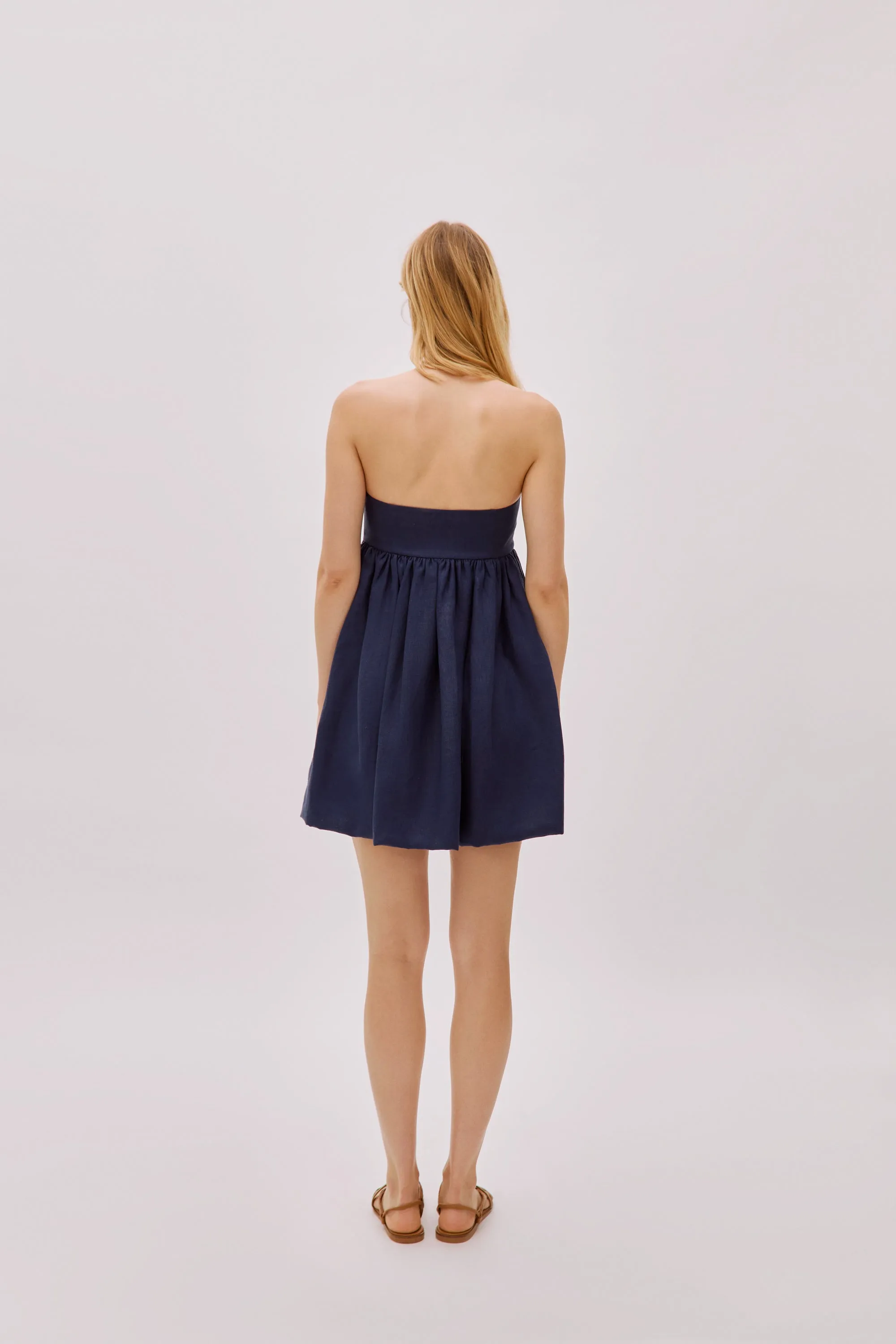 Mykonos Navy Linen Strapless Dress