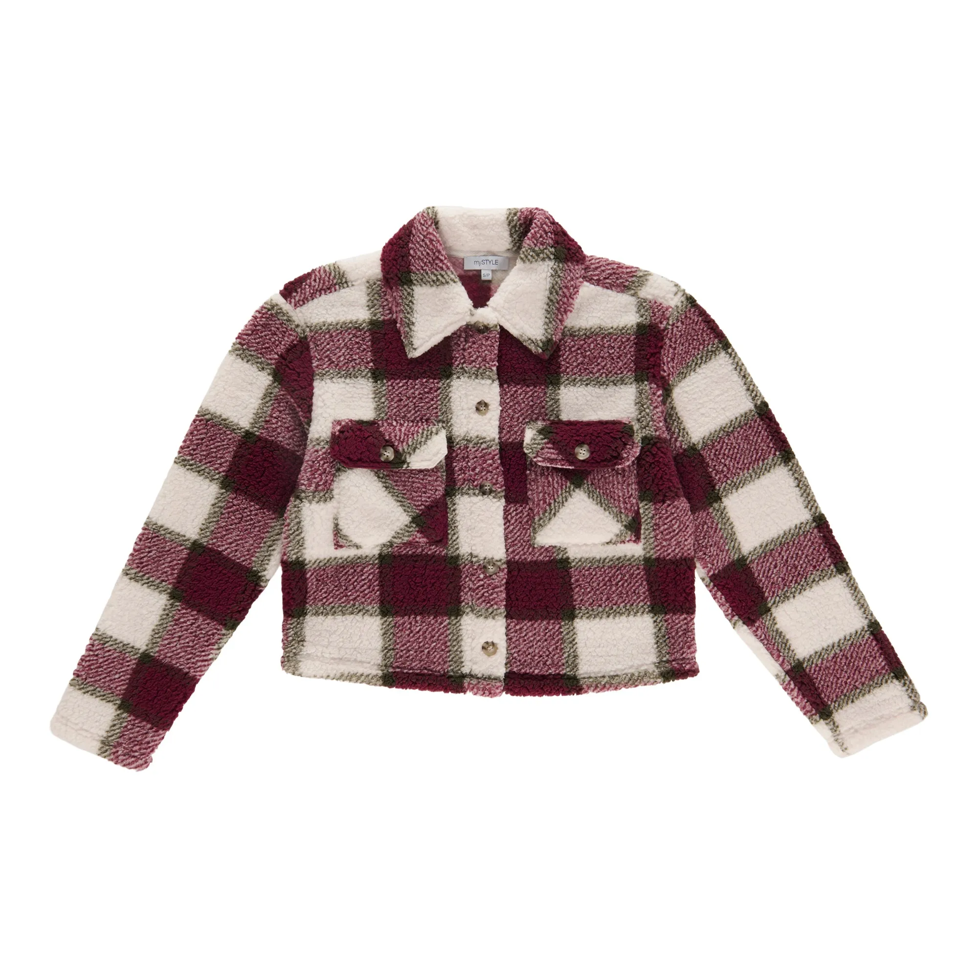 mySTYLE Women's Plaid Short Sherpa Shacket
