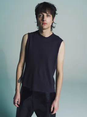 NO.33 Aubergine Linen Sleeveless T-Shirt