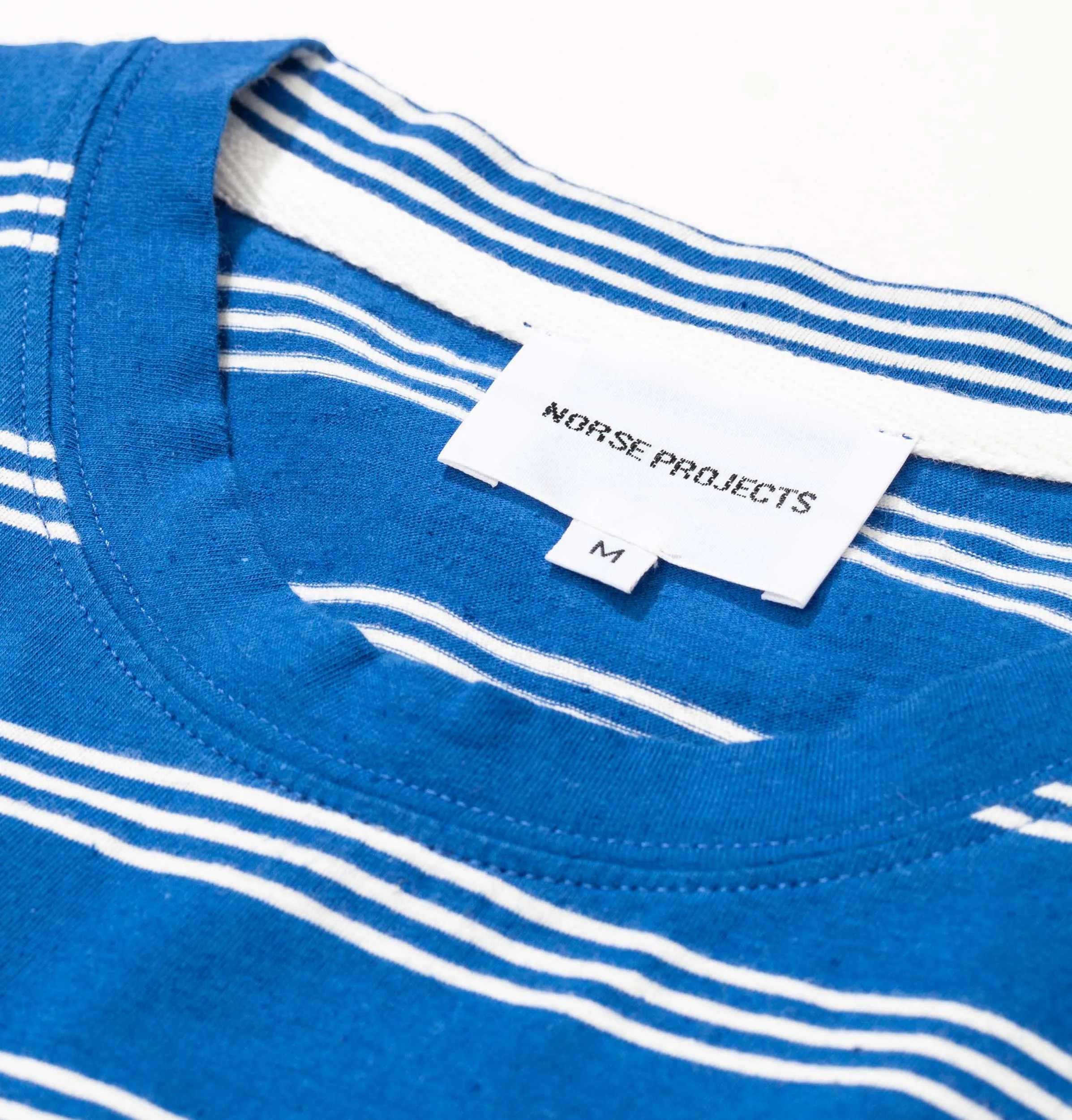 Norse Projects Johannes Cotton Linen Stripe T-Shirt – Mediterranean Blue