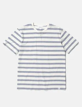 Norse Projects Johannes Cotton Linen Stripe T-Shirt - Twilight Blue