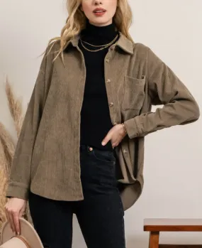 Olive Corduroy Button Up Shacket