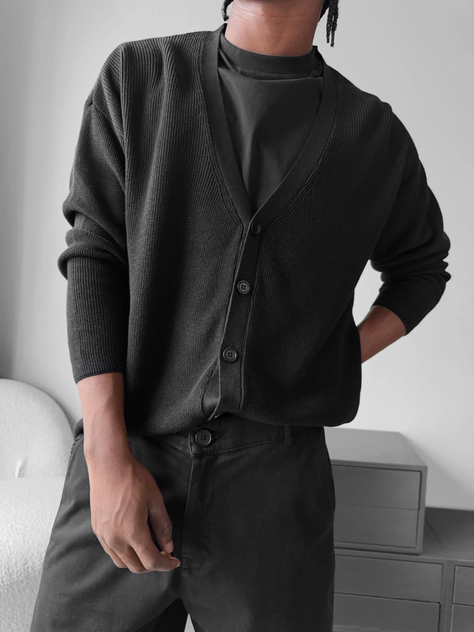 Oversize Crop Cardigan -Black