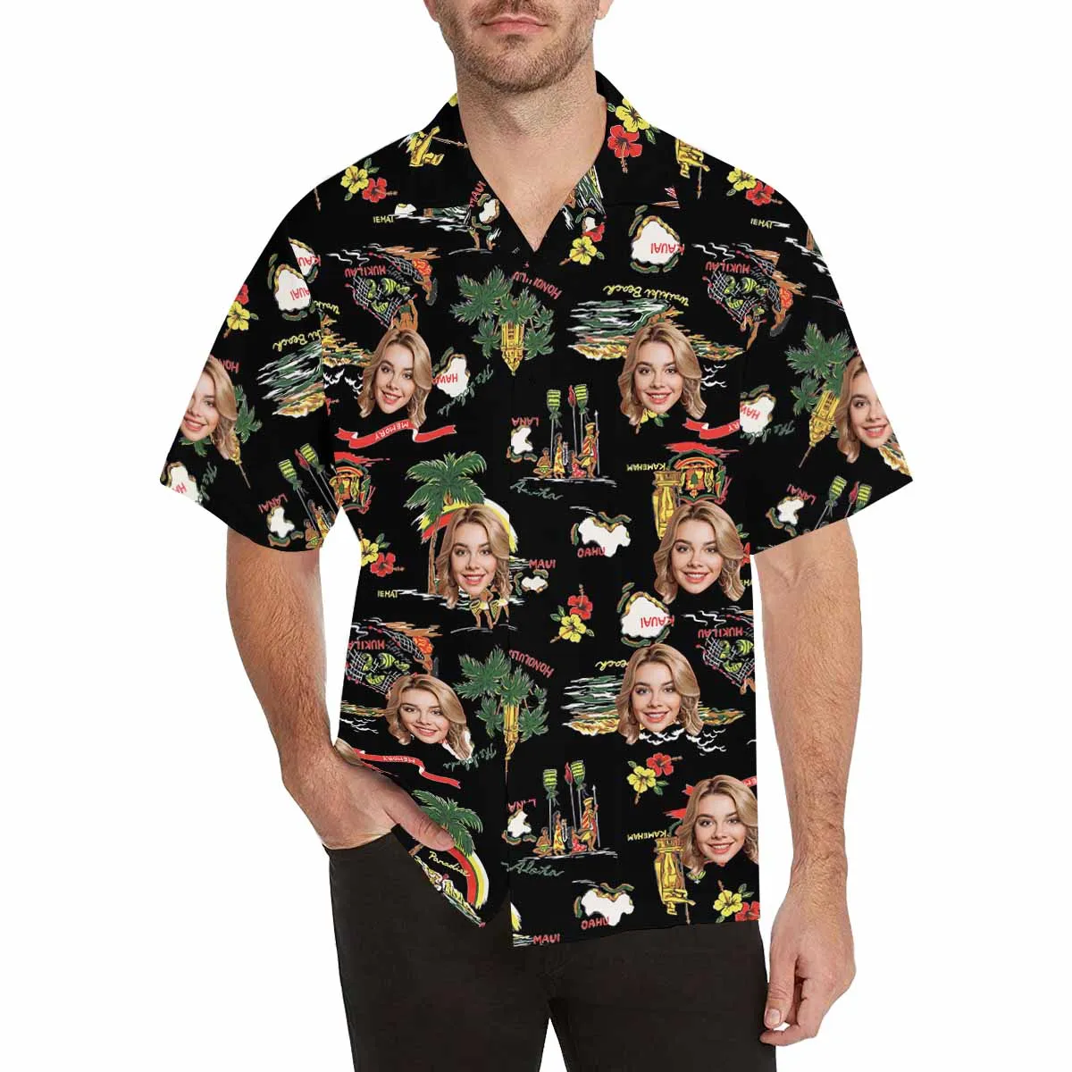 Personalized Hawaiian Shirt For Men Custom Tropical Floral Shirt with Face for Summer Beach Party Aloha Shirts