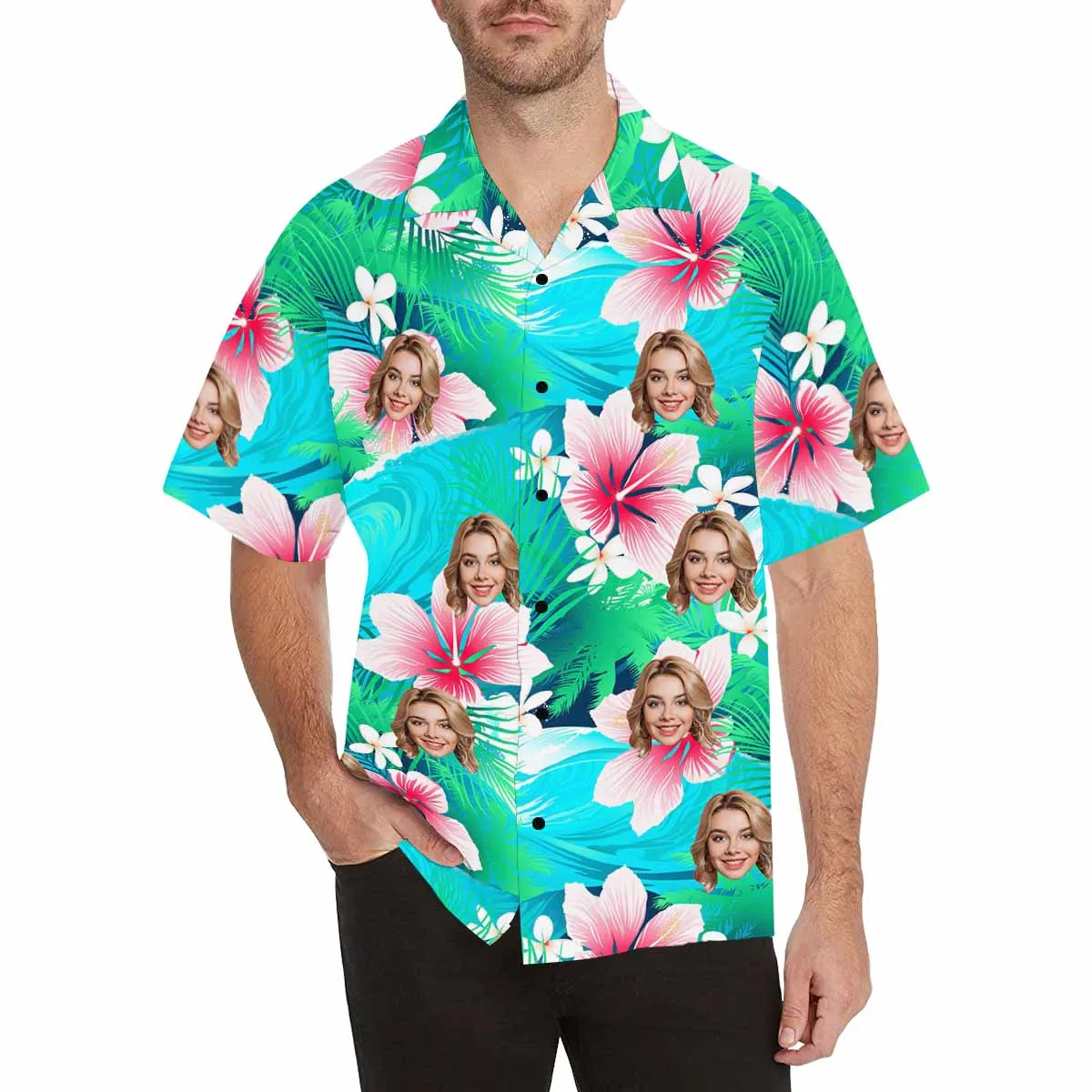 Personalized Hawaiian Shirt For Men Custom Tropical Floral Shirt with Face for Summer Beach Party Aloha Shirts