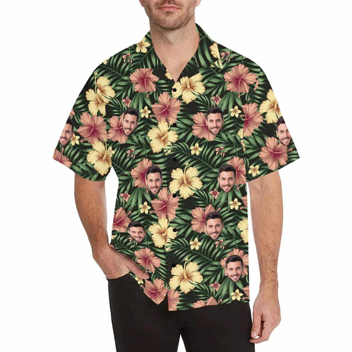 Personalized Hawaiian Shirt For Men Custom Tropical Floral Shirt with Face for Summer Beach Party Aloha Shirts