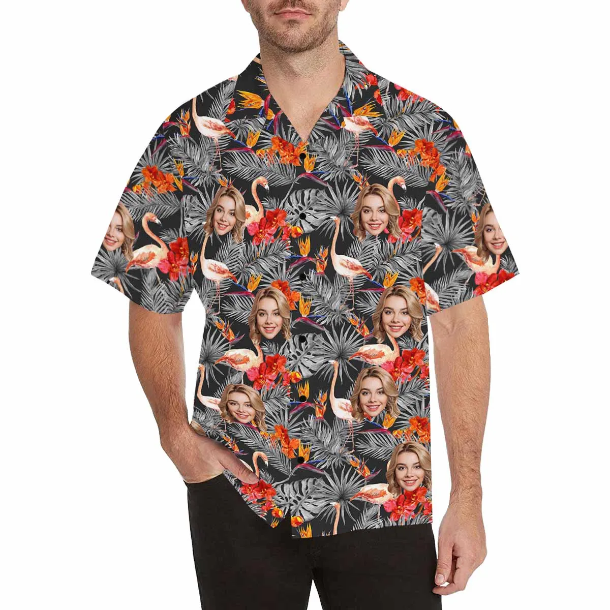 Personalized Hawaiian Shirt For Men Custom Tropical Floral Shirt with Face for Summer Beach Party Aloha Shirts