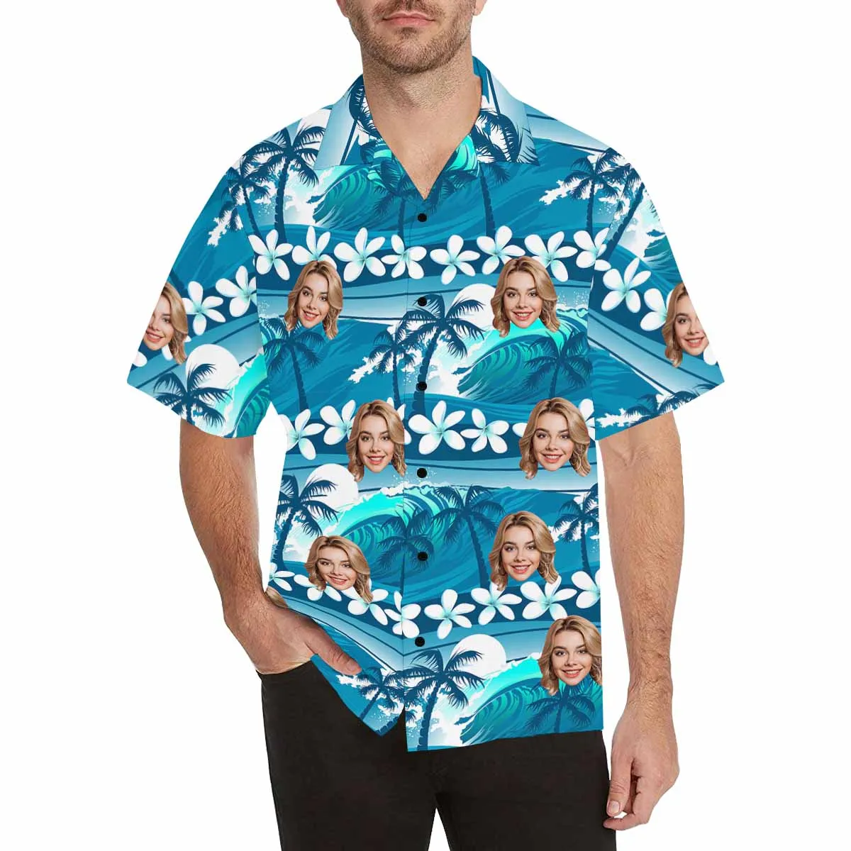 Personalized Hawaiian Shirt For Men Custom Tropical Floral Shirt with Face for Summer Beach Party Aloha Shirts