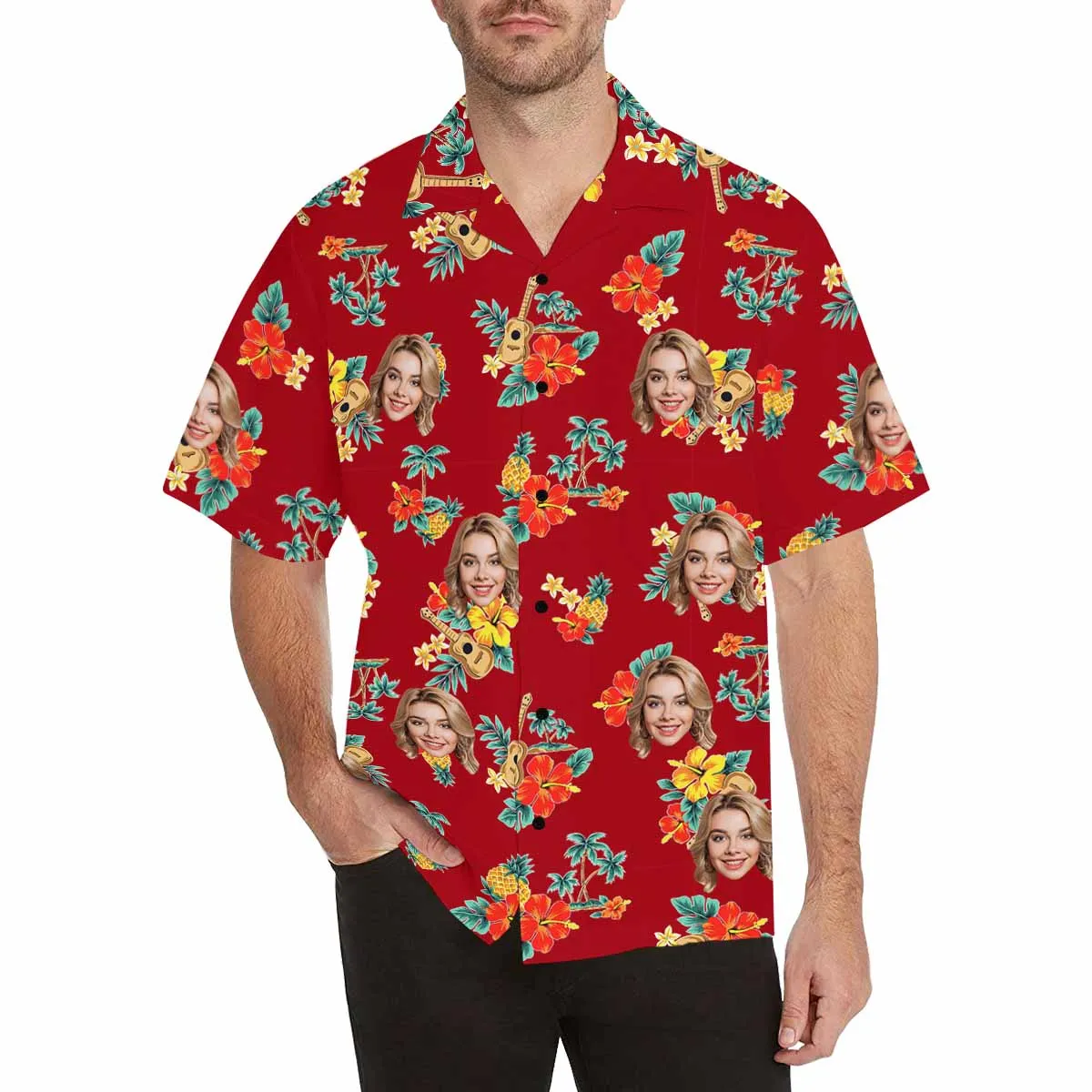 Personalized Hawaiian Shirt For Men Custom Tropical Floral Shirt with Face for Summer Beach Party Aloha Shirts