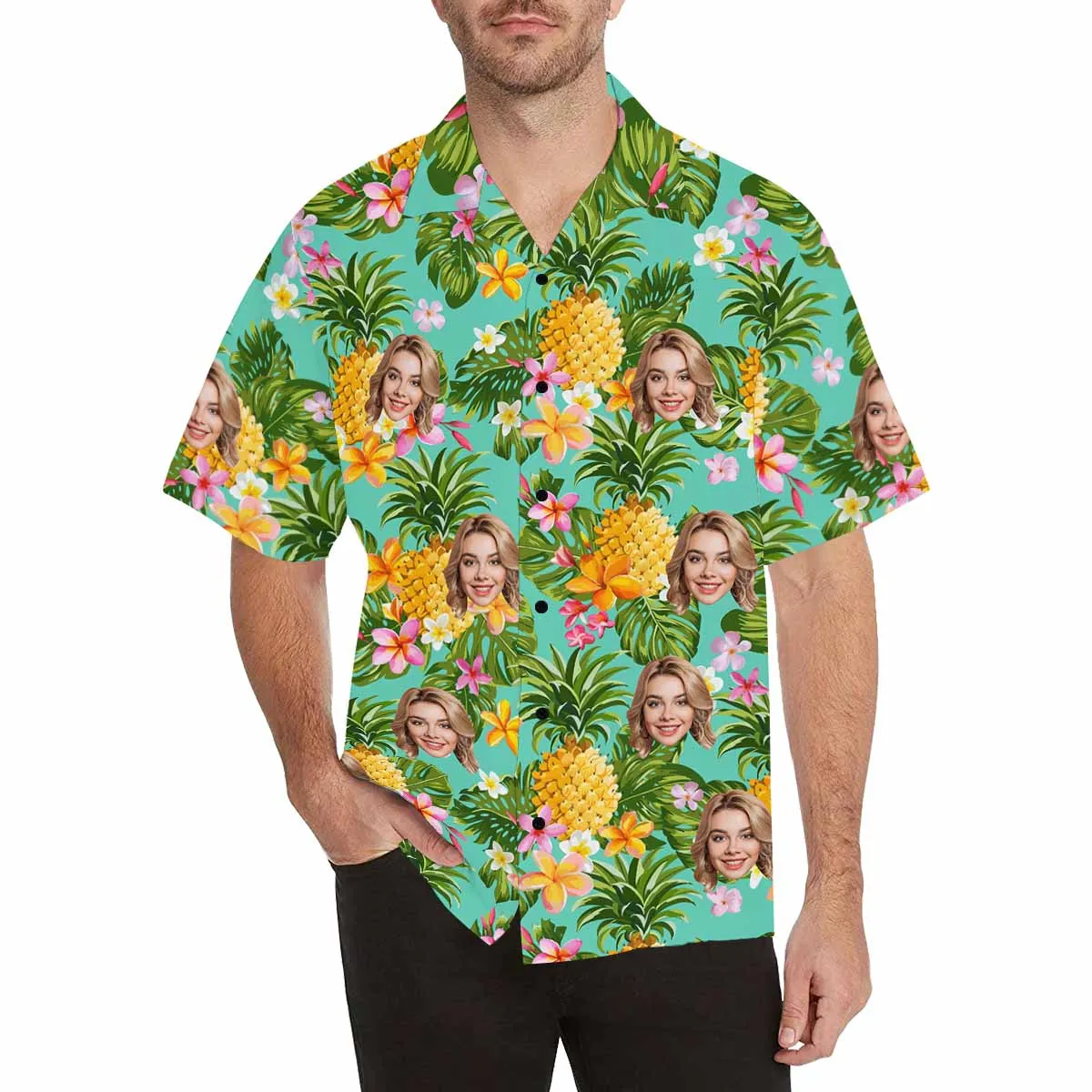 Personalized Hawaiian Shirt For Men Custom Tropical Floral Shirt with Face for Summer Beach Party Aloha Shirts