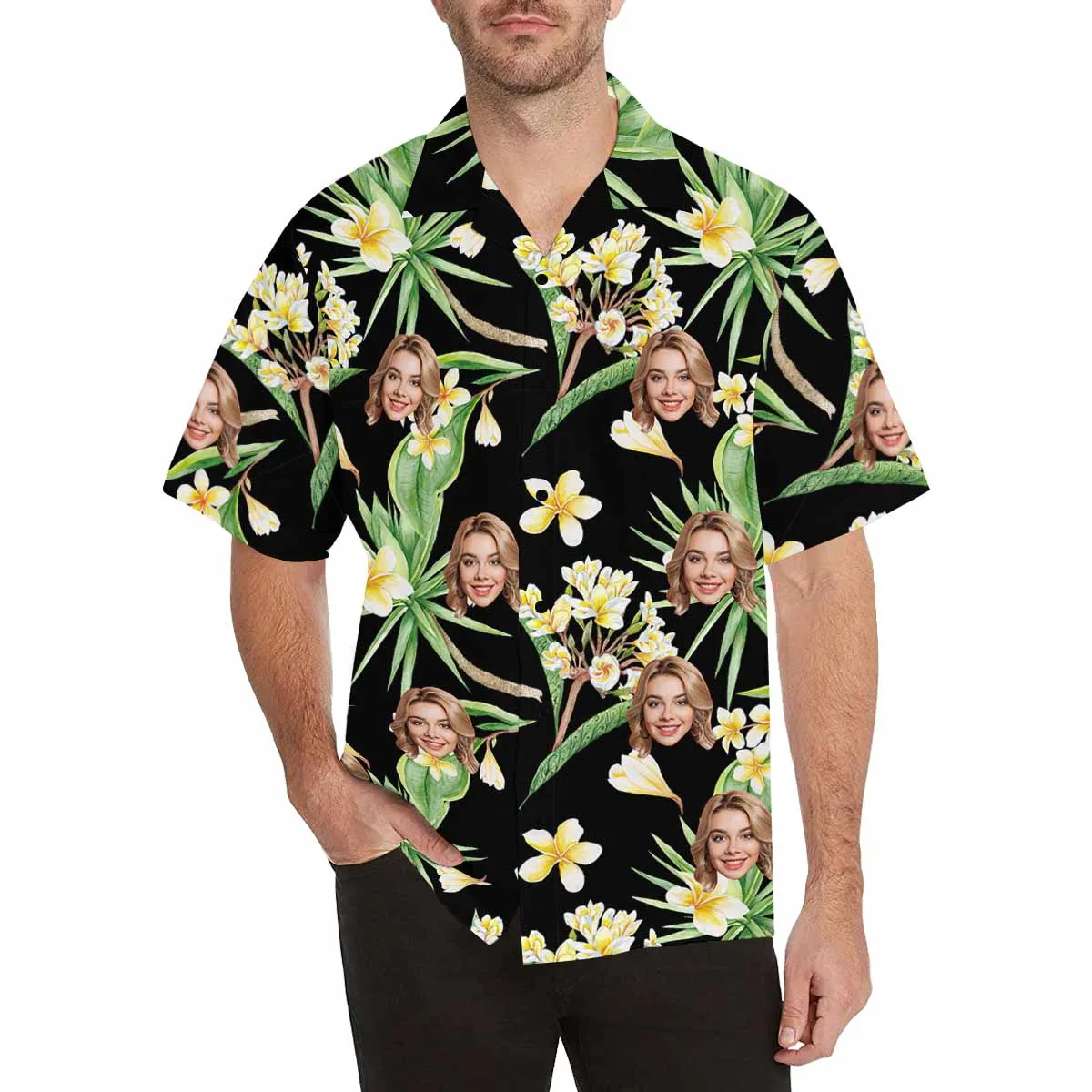 Personalized Hawaiian Shirt For Men Custom Tropical Floral Shirt with Face for Summer Beach Party Aloha Shirts