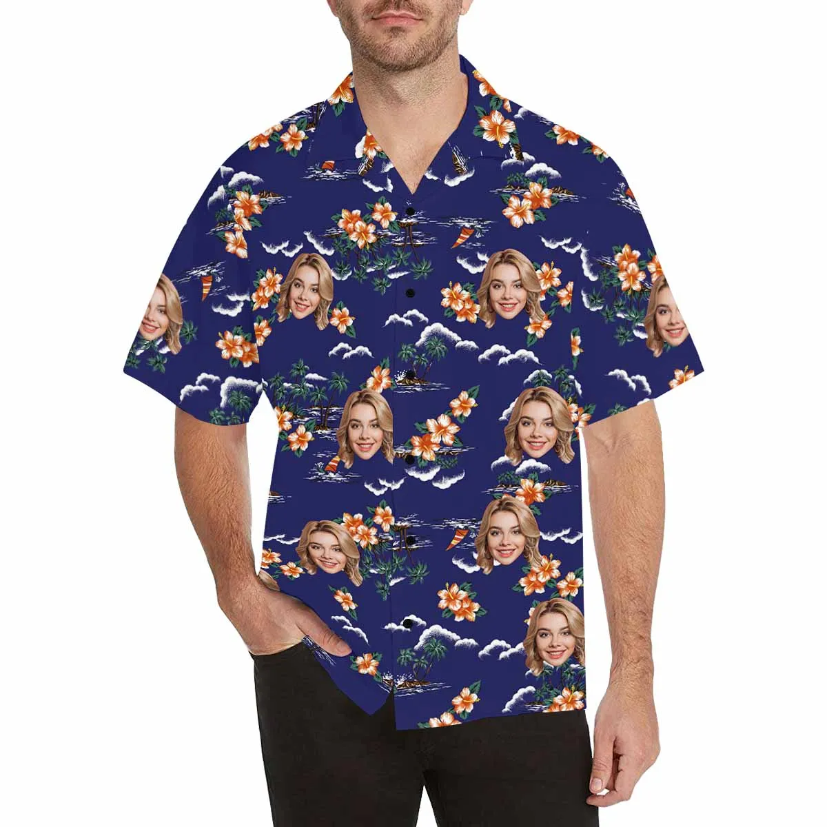 Personalized Hawaiian Shirt For Men Custom Tropical Floral Shirt with Face for Summer Beach Party Aloha Shirts