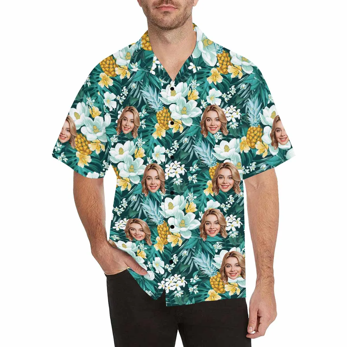 Personalized Hawaiian Shirt For Men Custom Tropical Floral Shirt with Face for Summer Beach Party Aloha Shirts