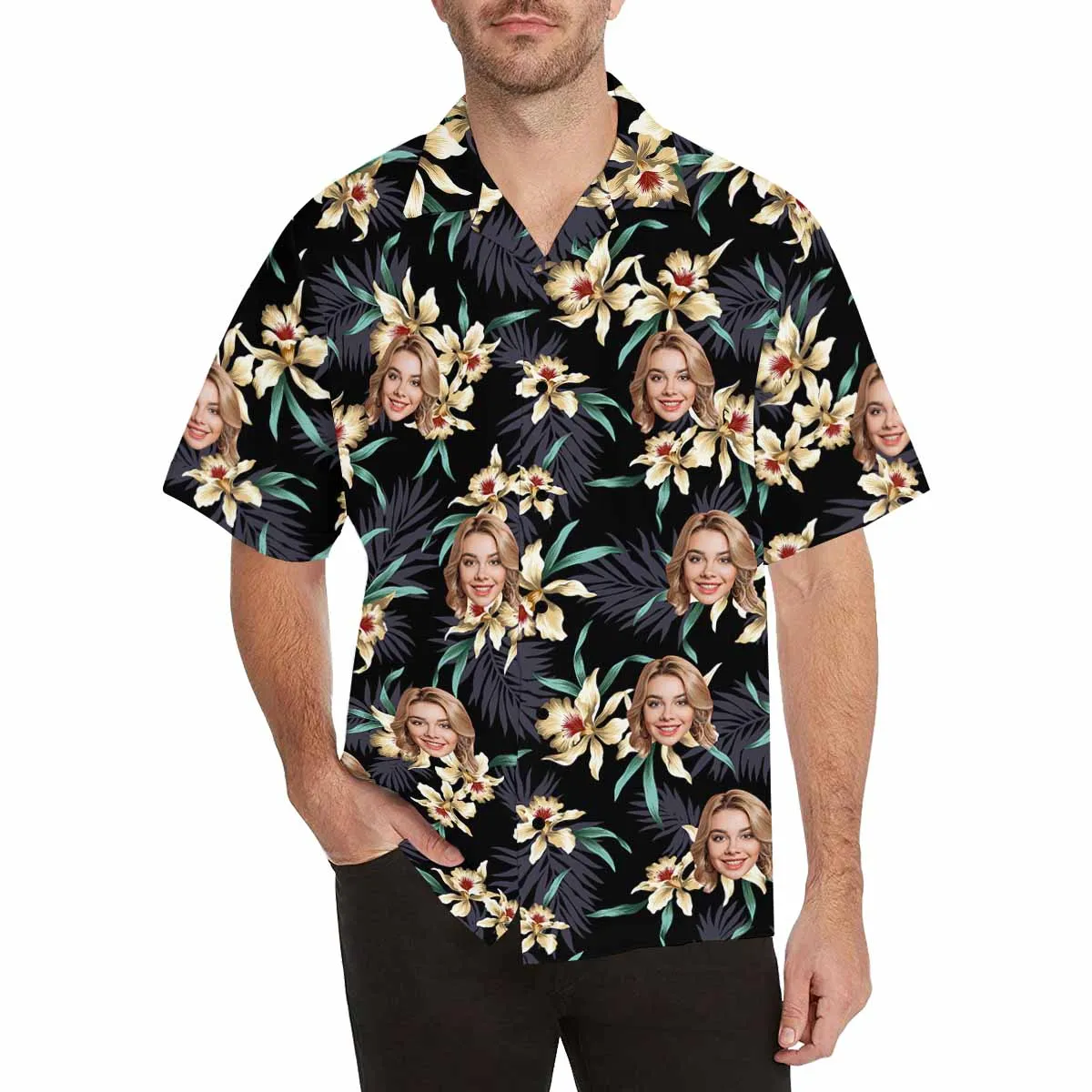 Personalized Hawaiian Shirt For Men Custom Tropical Floral Shirt with Face for Summer Beach Party Aloha Shirts