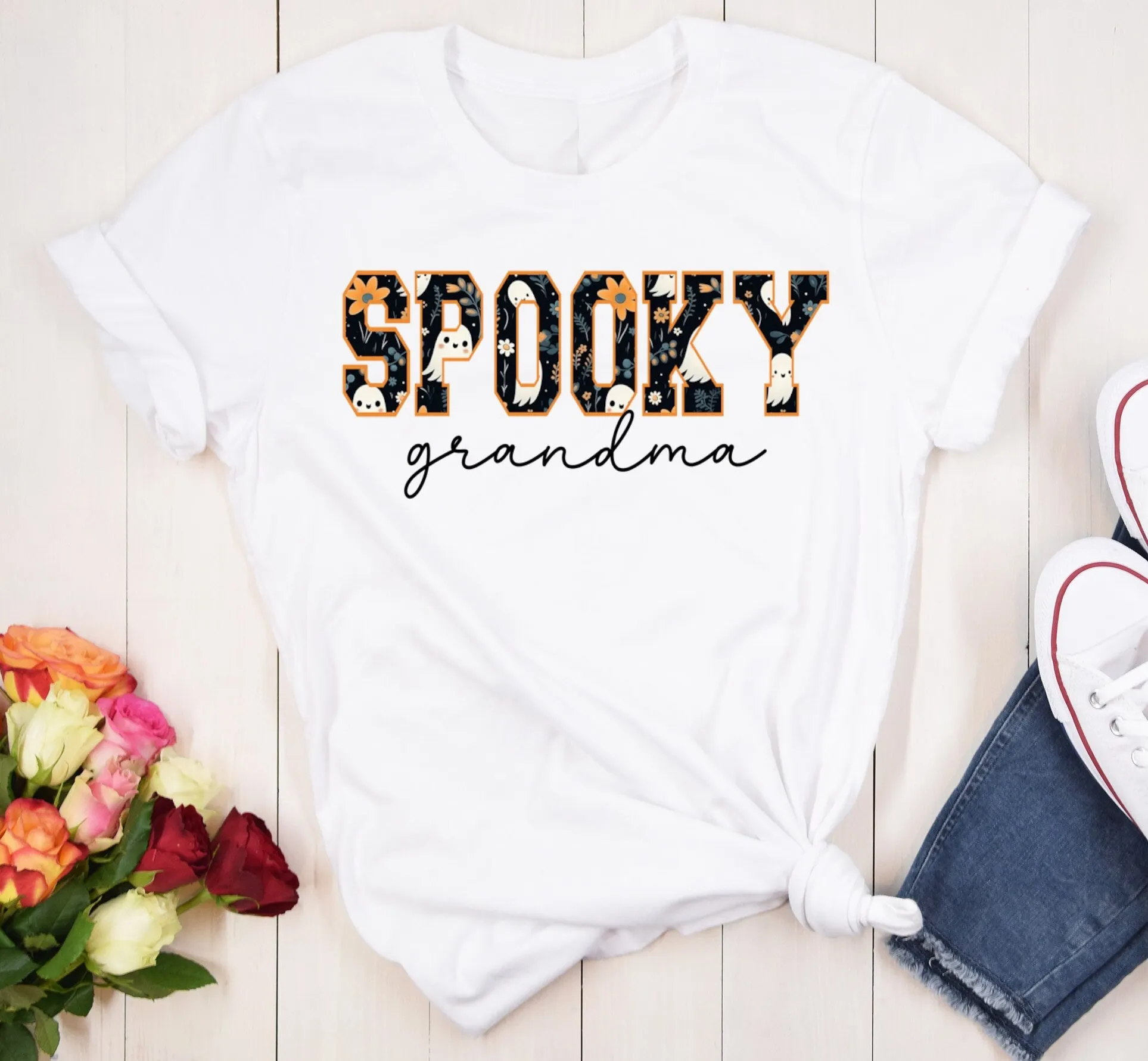 Personalized Spooky Ghost Halloween Fall Autumn Novelty T-Shirt, Personalize With Any Name
